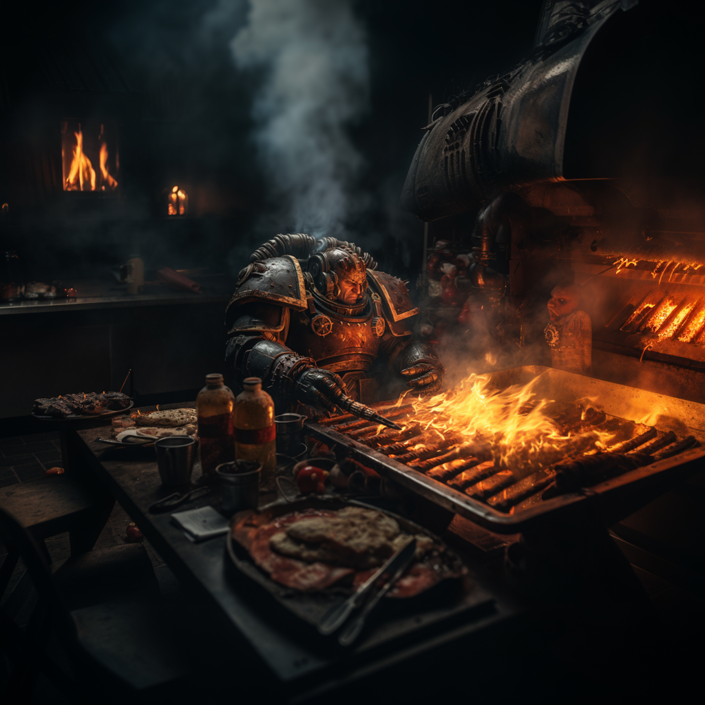 Warhammer 40K space marine using flamethrower