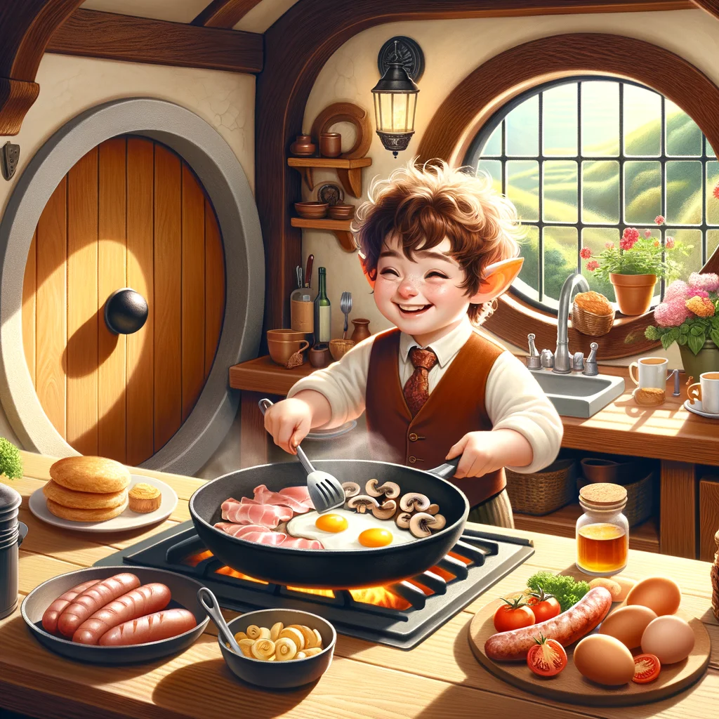 Hobbit's Second Breakfast Skillet with eggs, bacon, sausages, and toast