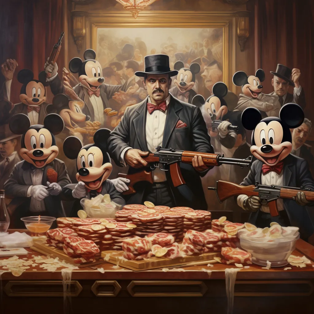 Mobsters guarding giant lasagna