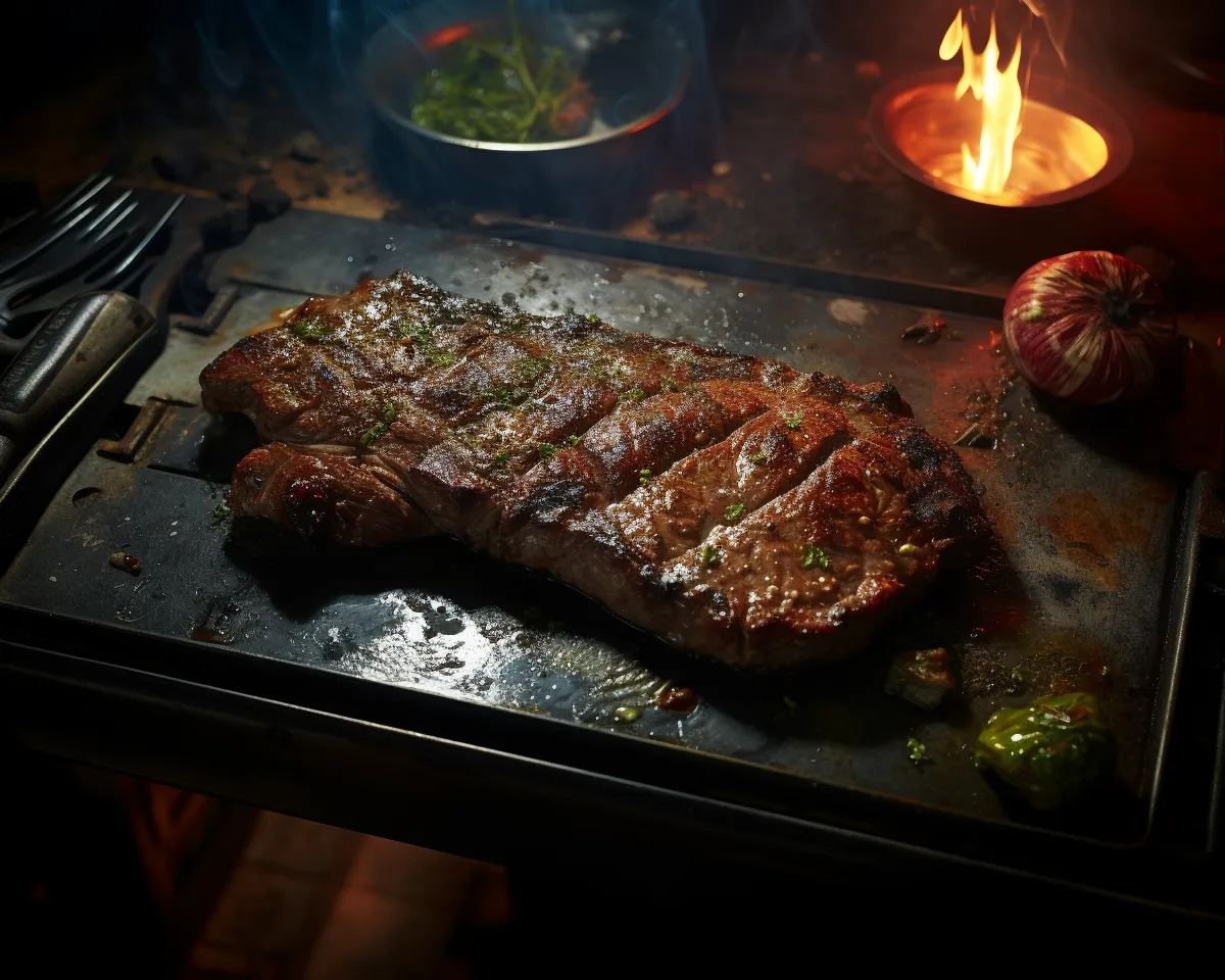 Grilled sirloin steak prepared by alien archeologist